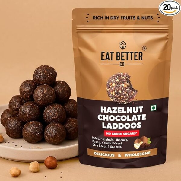 EAT BETTER CO - Hazelnut & Chocolate - Dates & Dry-Fruits Laddoos - Pack of 20
