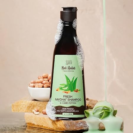 Nat Habit Aloe Peanut Navdha Shampoo Amla Reetha Shikakai for Dry Hair| 250ml - Image 3