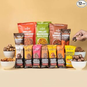 Eat Better Co - Ultimate Snack Box -12 Healthy Snacks - Roasted Namkeens, Dry-Fruit Laddoos