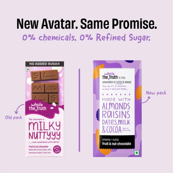 The Whole Truth Fruit & Nut Chocolate Sweetened With Dates - Pack of 6 x50g - Image 4