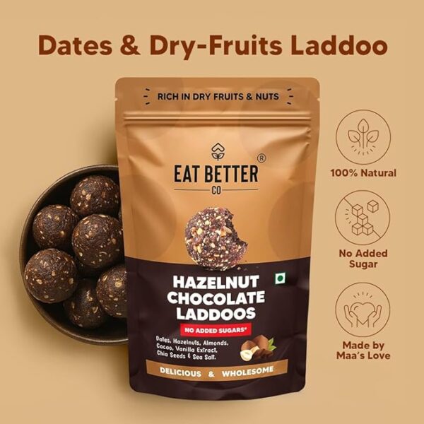 EAT BETTER CO - Hazelnut & Chocolate - Dates & Dry-Fruits Laddoos - Pack of 20 - Image 5