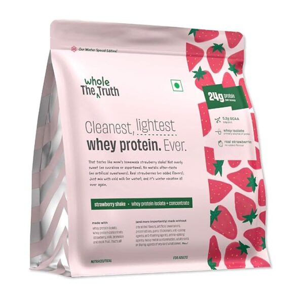 The Whole Truth Whey Protein Isolate+Concentrate | Strawberry Shake