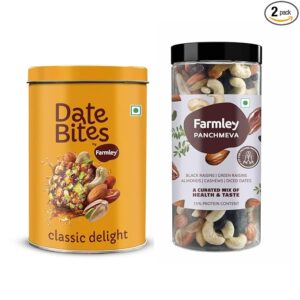 Farmley Classic Date Bites 200g & Panchmeva Healthy Dry Fruits Mix 405 g