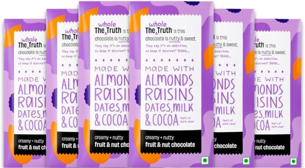 The Whole Truth Fruit & Nut Chocolate Sweetened With Dates - Pack of 6 x50g