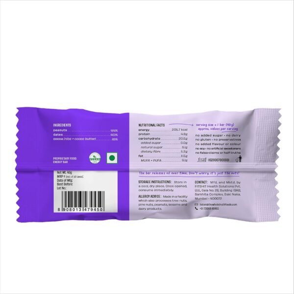 The Whole Truth - Energy Bars | Peanut Choco Fudge | Pack of 6 x 40g - Image 3
