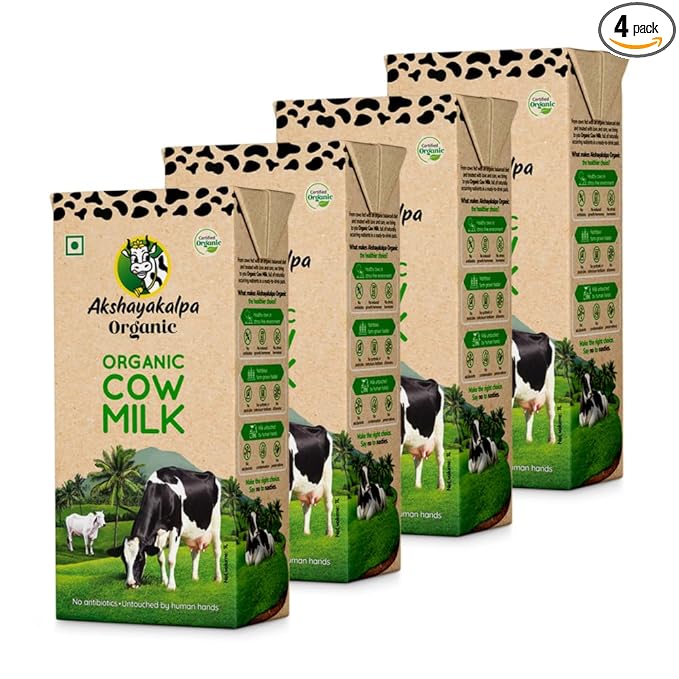 Akshayakalpa Organic Cow Milk (UHT) (1 Ltr (Pack of 4)), Liquid
