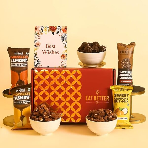 Eat Better Co - Dry-Fruits Gift Hamper – 5 Item Gift Set | Hazelnut Chocolate Laddoos