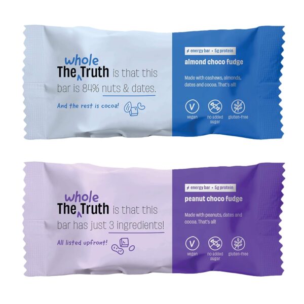 The Whole Truth - Energy Bars | Nuts For You (4 Peanut Choco Fudge, 2 Almond Choco Fudge)