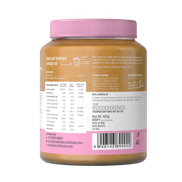 The Whole Truth - Supersaver Pack | Unsweetened Peanut Butter | 925 g | Crunchy - Image 2