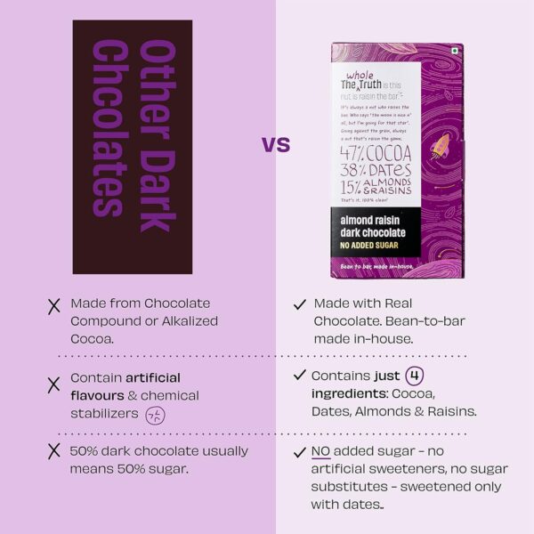 The Whole Truth Dark Chocolate - Almond Raisin | Pack Of 3 X 80 Gram - Image 2