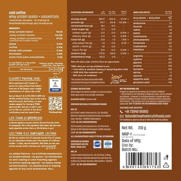 The Whole Truth Whey Protein Isolate+Concentrate | Cold Coffee - Image 3
