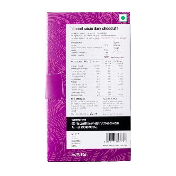 The Whole Truth Dark Chocolate - Almond Raisin | Pack Of 3 X 80 Gram - Image 5