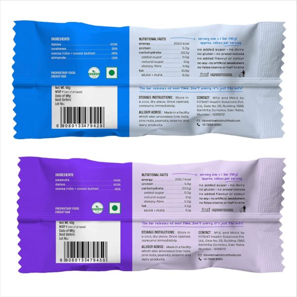 The Whole Truth - Energy Bars | Nuts For You (4 Peanut Choco Fudge, 2 Almond Choco Fudge) - Image 2