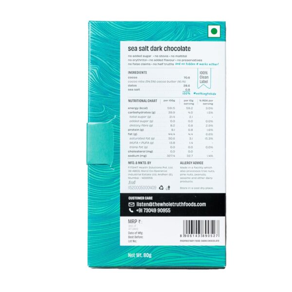 The Whole Truth Dark Chocolate - Sea Salt | Pack Of 3 X 80 Gram - Image 5