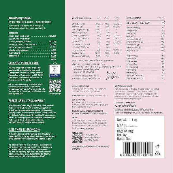 The Whole Truth Whey Protein Isolate+Concentrate | Strawberry Shake - Image 5